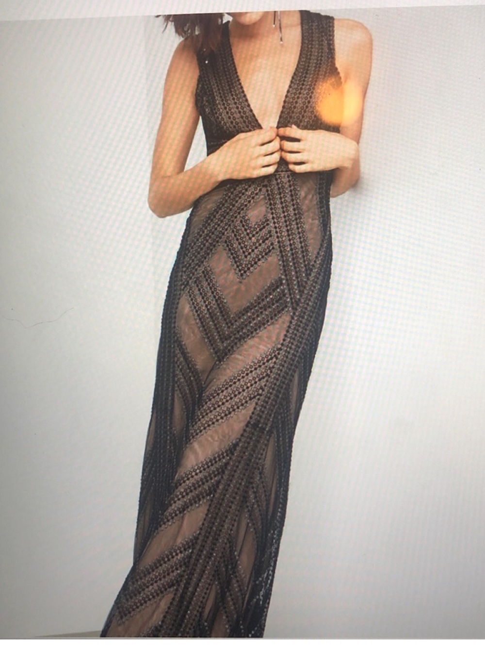 BCBGMAXAZRIA Chevron Stripe Deep V Gown